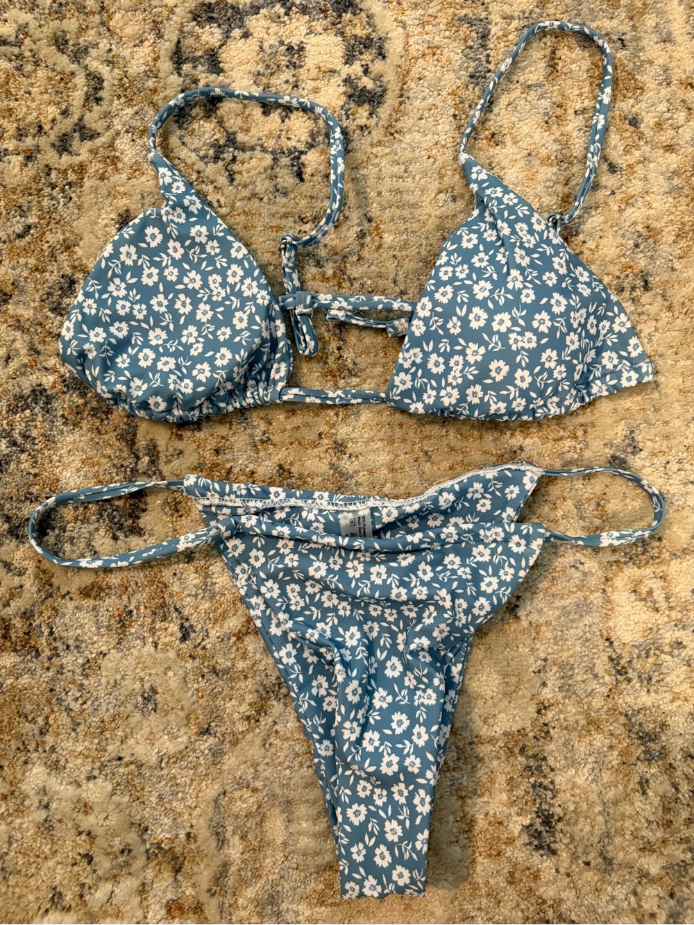 Blue Floral String Bikini Set